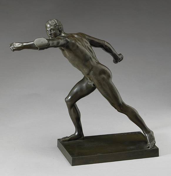 Appraisal: A patinated bronze figure of the Borghese gladiator after the