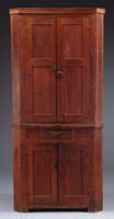 Appraisal: SMALL SIZE ANTIQUE CORNER CUPBOARD The top section having a