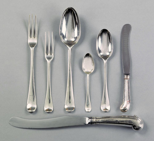 Appraisal: Assembled Georgian silver flatware service th c to include fifteen