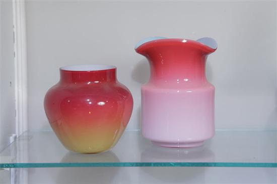 Appraisal: TWO PEACHBLOW VASES Both glossy glaze Bulbous form '' h