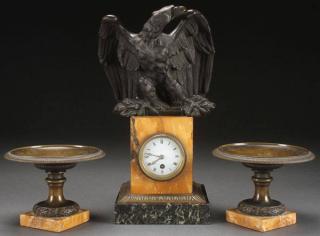 Appraisal: FRENCH EMPIRE BRONZE MARBLE CLOCK A FRENCH EMPIRE STYLE FIGURAL