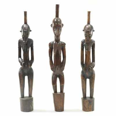 Appraisal: Three Large Ancestral Figures th Century Lot contains three standing