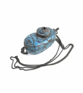 Appraisal: Middle Eastern Hanging Oil Lamp Middle Eastern turquoise enameled hanging