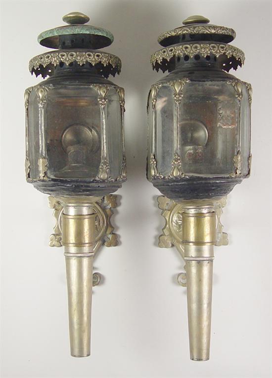 Appraisal: Pair of Carriage Lamps Late 's Brass and black painted