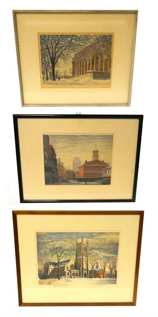 Appraisal: Louis Novak Hungarian-American - three colored woodblock prints Williams College