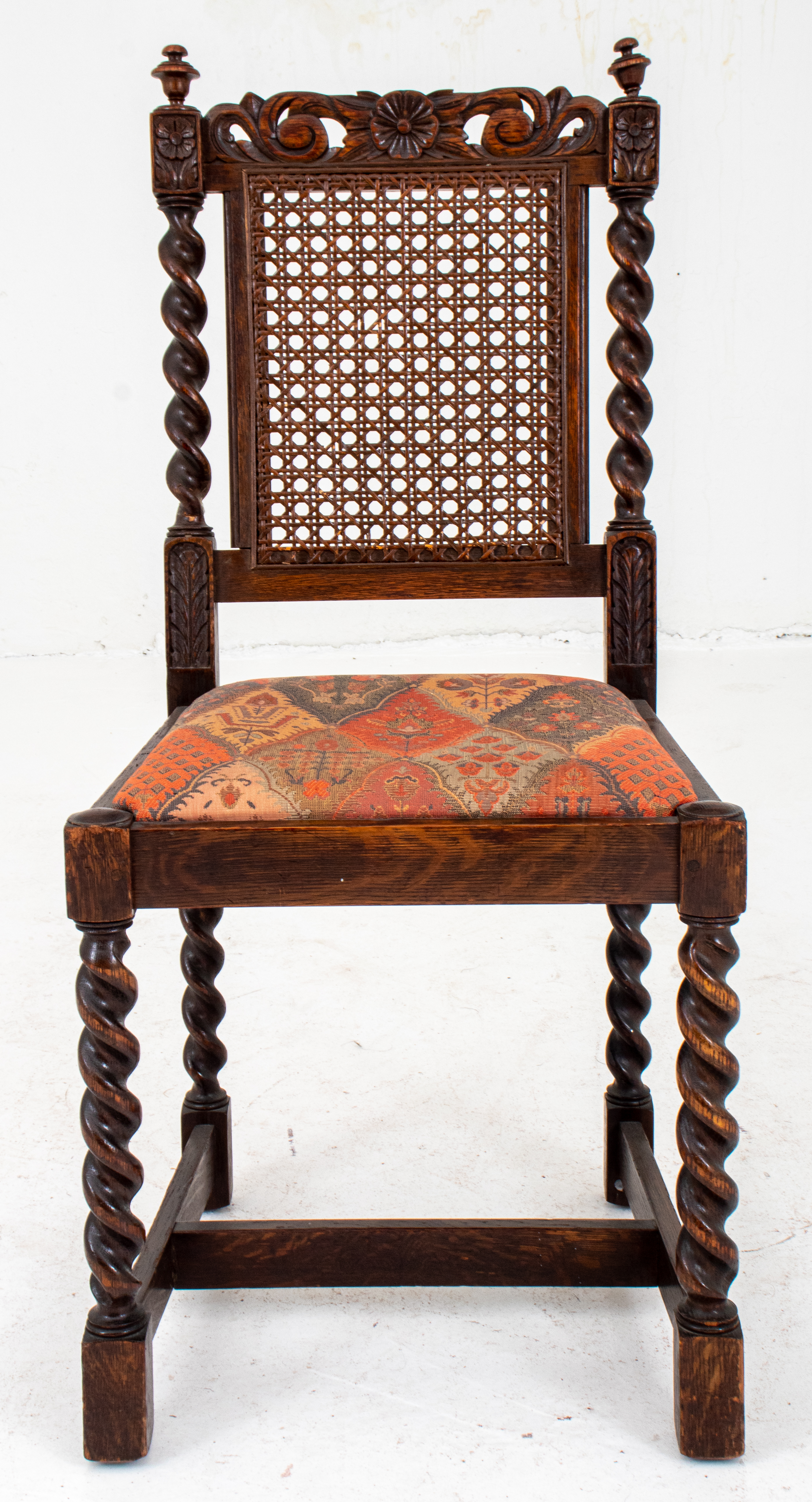 Appraisal: JACOBEAN STYLE CANED OAK SIDE CHAIR Jacobean style caned oak