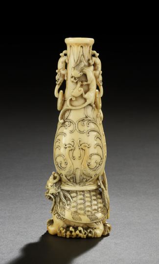 Appraisal: Elaborate Chinese Carved Ivory Vase late th century the baluster-form