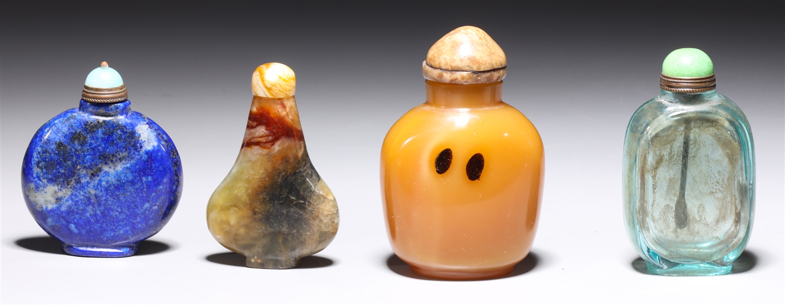 Appraisal: Four various Chinese snuff bottles in glass hardstone and lapis