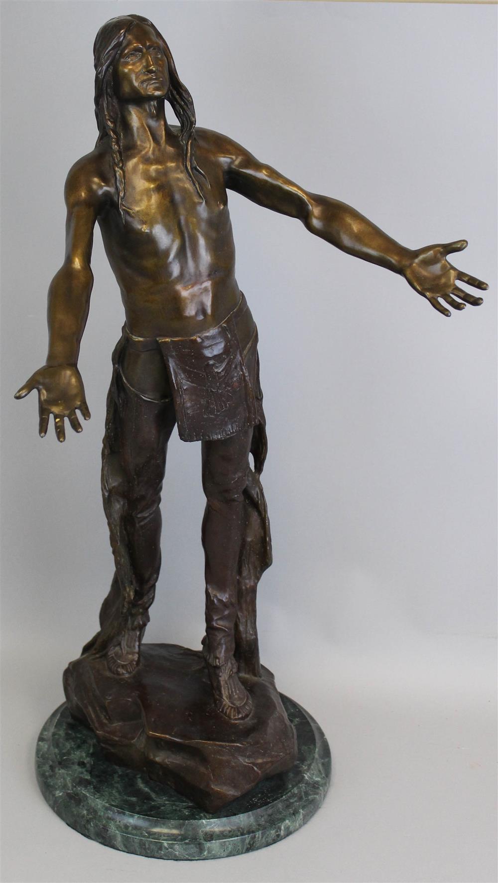 Appraisal: BRONZE SCULPTURE OF AN INDIAN APPEAL TO THE GREAT SPIRIT