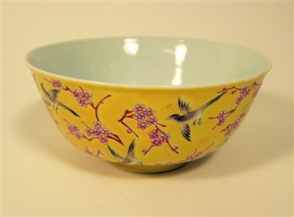 Appraisal: Chinese yellow ground porcelain bowldowager-period mark