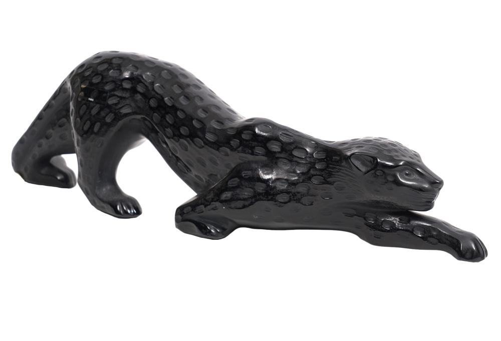 Appraisal: LALIQUE BLACK ART GLASS LEOPARD SCULPTURELalique black spotted art glass