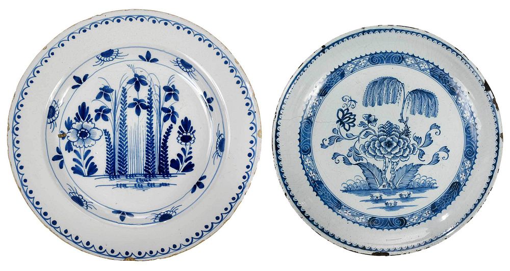 Appraisal: Two English Delftware Blue and White Chargers attributed to Lambeth