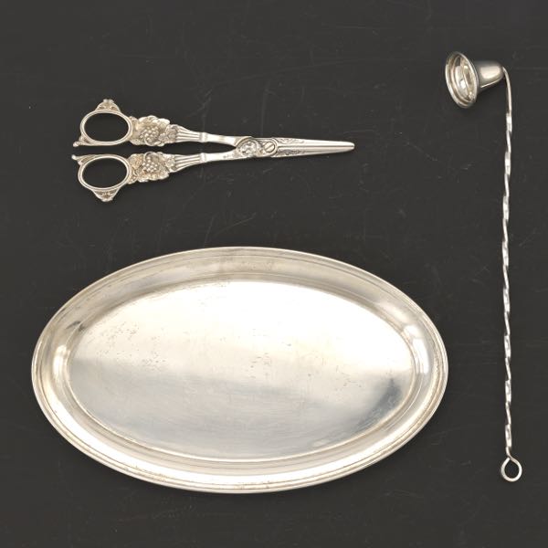 Appraisal: STERLING SILVER OVAL TRAY BY GORHAM CANDLE SNUFFER AND GRAPE