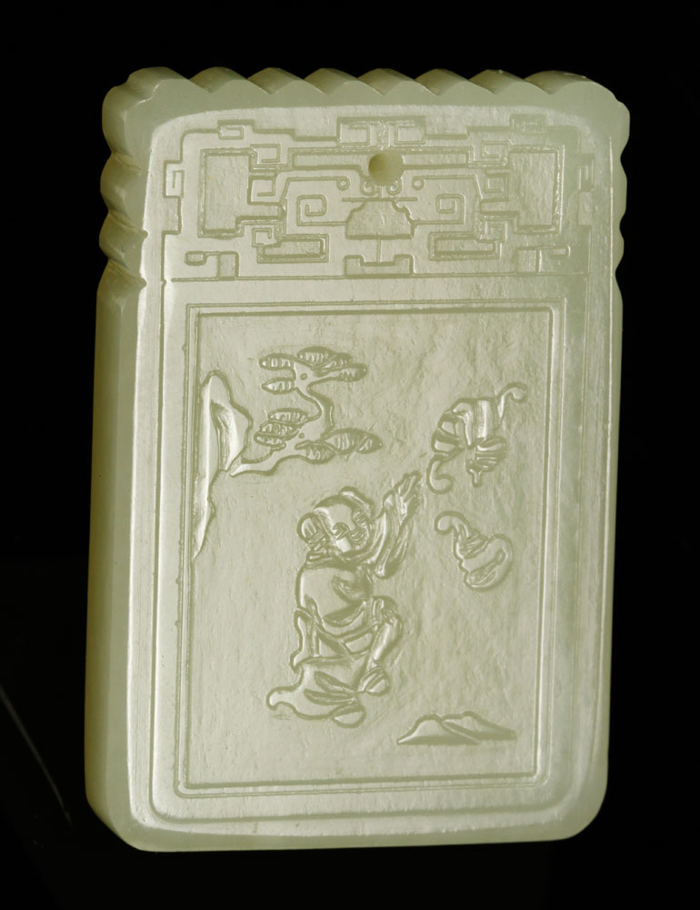 Appraisal: - Chinese Double-Sided Jade Pendant Chinese double-sided pendant carved jade