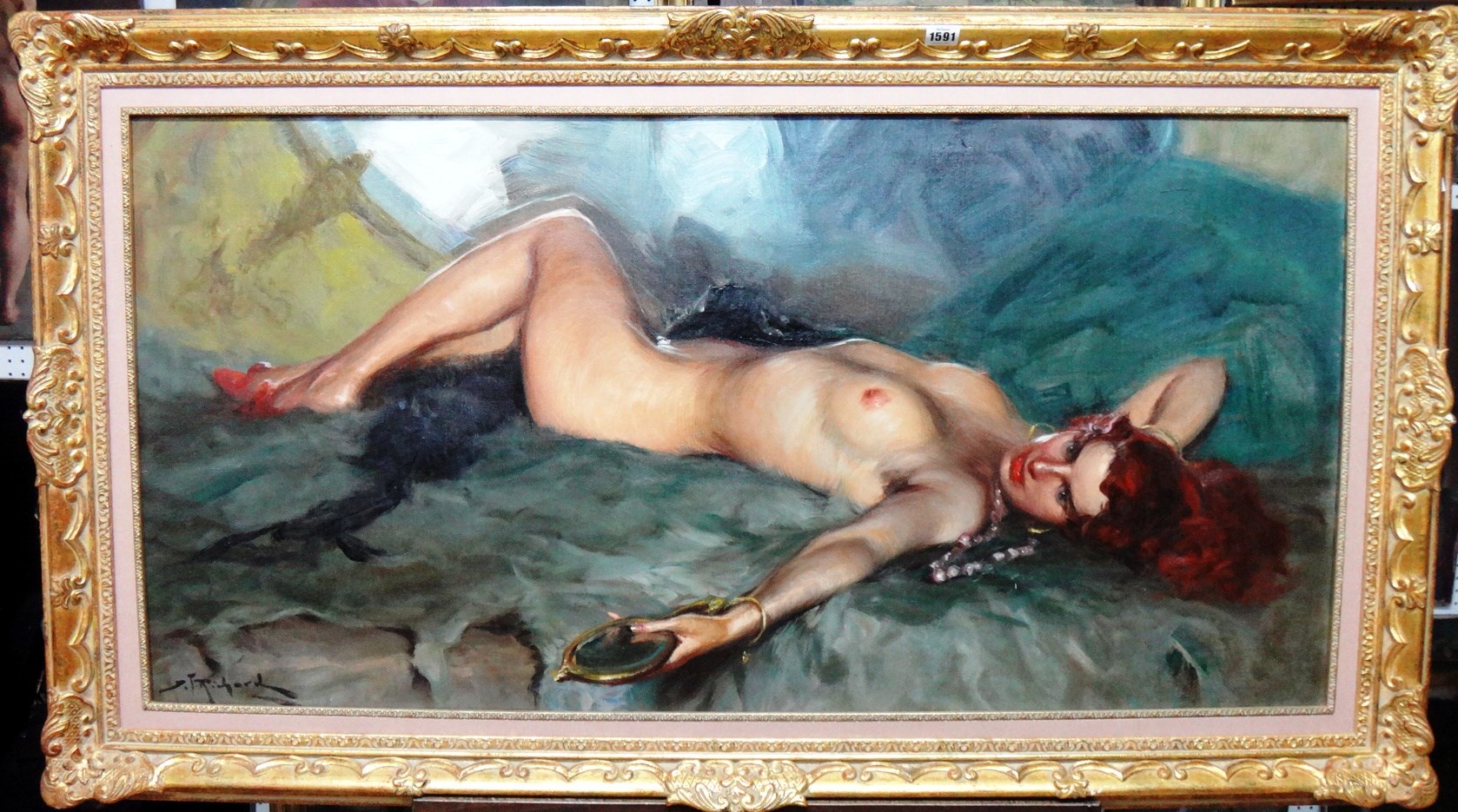 Appraisal: Durando Togo Richard - Reclining nude oil on canvas signed