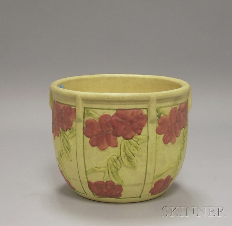 Appraisal: Weller Jardiniere stamped on base floral and leaf decorated ht