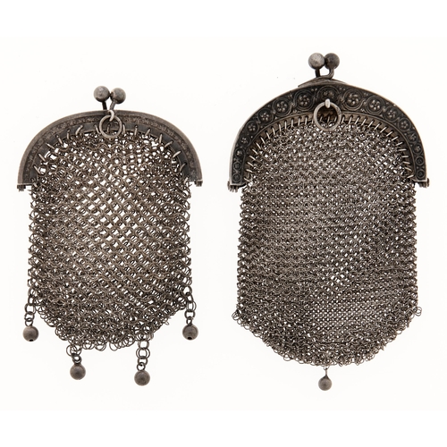 Appraisal: Two French silver and chainmail purses c with engraved or