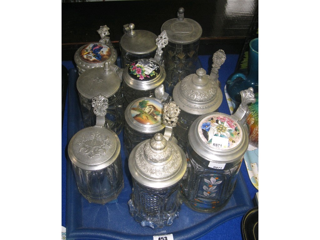 Appraisal: Tray lot of assorted glass Bavarian steins