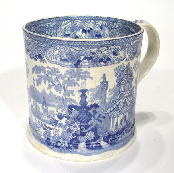 Appraisal: th Century cylindrical pottery tankard transfer printed with a continuous