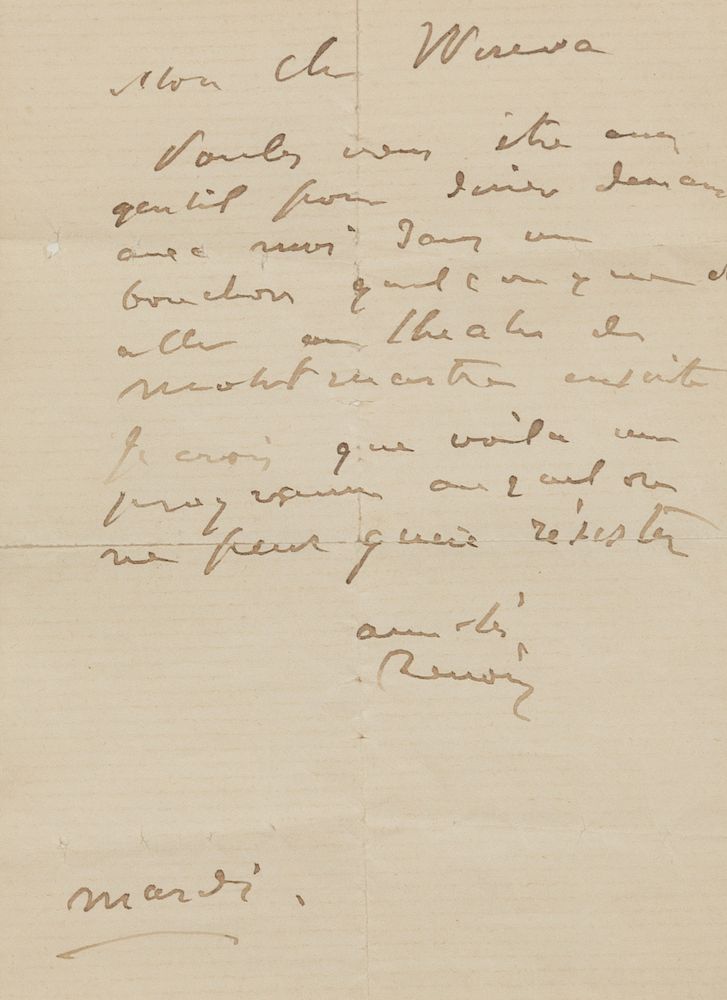 Appraisal: RENOIR Pierre Auguste - Autograph letter signed Renoir to Mon