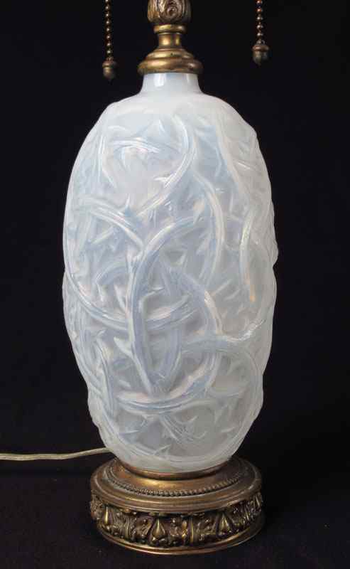 Appraisal: LALIQUE IRIDESCENT RONCES VASE CONVERTED TO LAMP Vase '' h