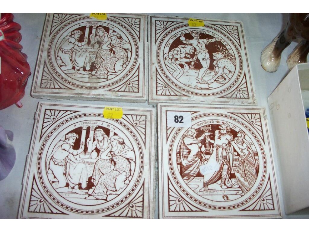 Appraisal: A set of four Mintons type Victorian tiles with brown