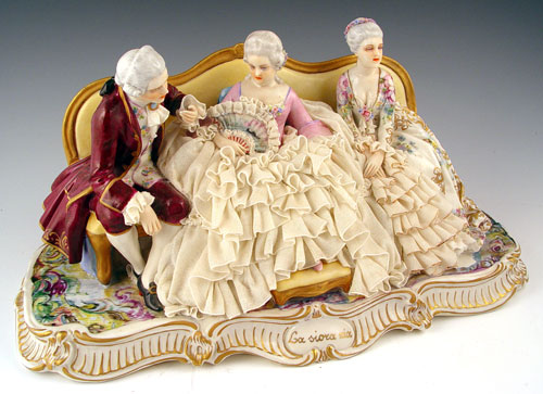 Appraisal: FABRIS ITALIAN FIGURAL GROUP Courting couple and lady in waiting