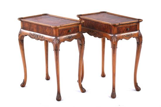 Appraisal: PAIR GEORGE III STYLE WALNUT SIDE TABLES th century Molded-edge