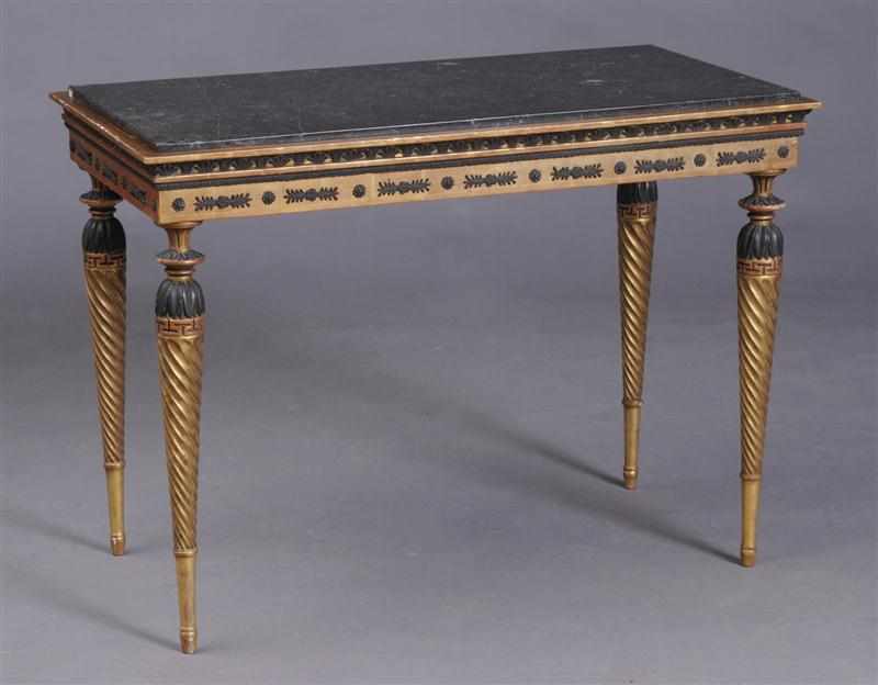 Appraisal: SWEDISH NEOCLASSICAL STYLE CARVED GILTWOOD CENTER TABLE The top fitted