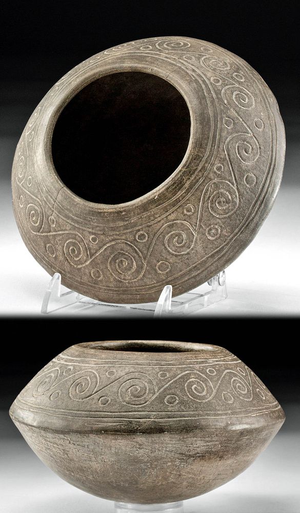 Appraisal: Chimu Grayware Bowl w Incised Decoration ex-Sotheby's Pre-Columbian central coast