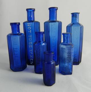 Appraisal: Cobalt poison bottles Poison- cobalt hexagonal all embossed on front