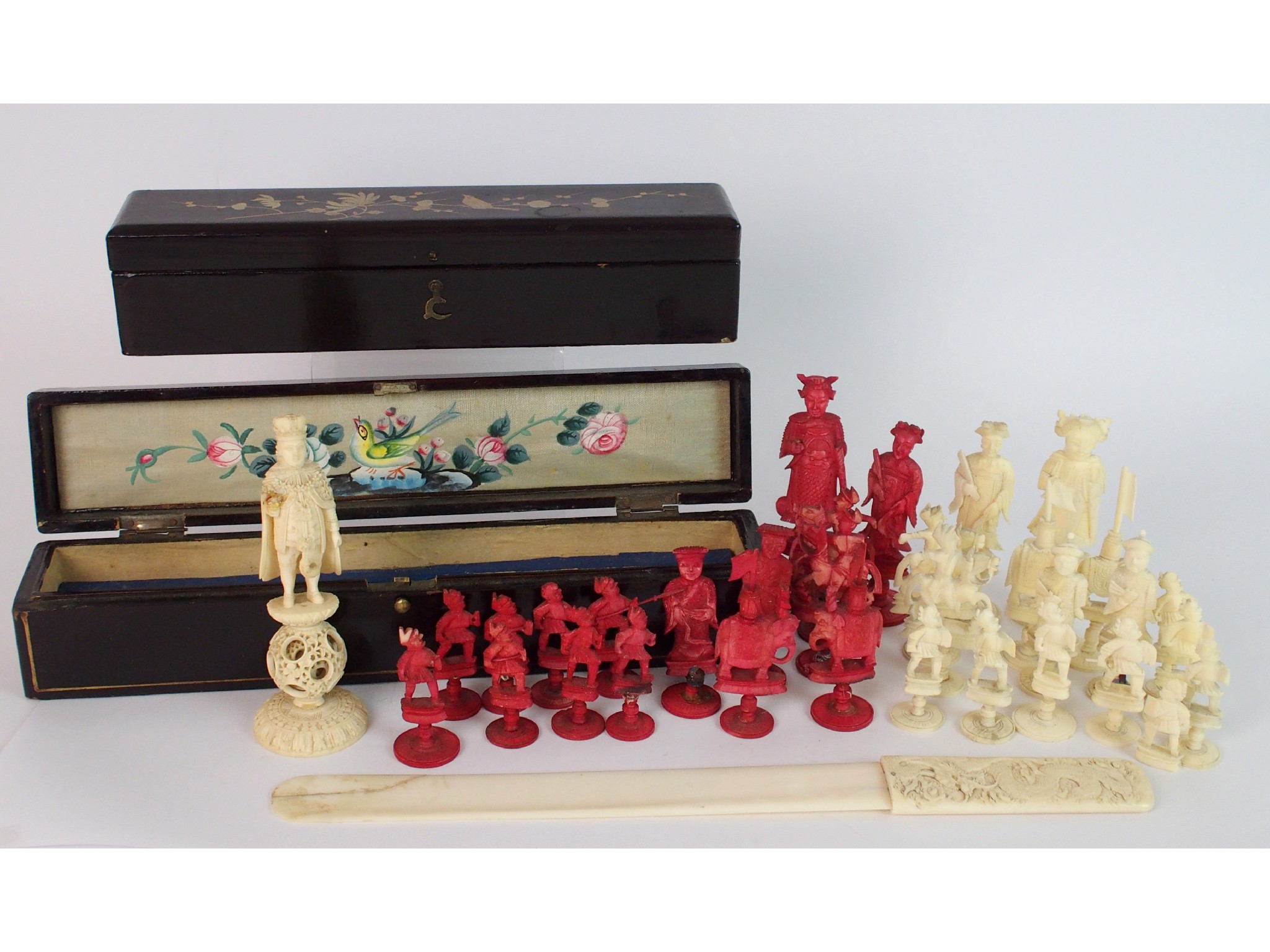 Appraisal: A Chinese export carved ivory chess set incomplete and damages