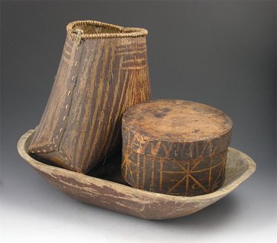 Appraisal: A th century mic mac decorated bark circular box and