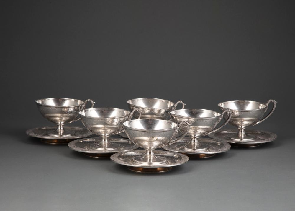 Appraisal: Set of Six American Sterling Silver Cabinet Cups and Saucers