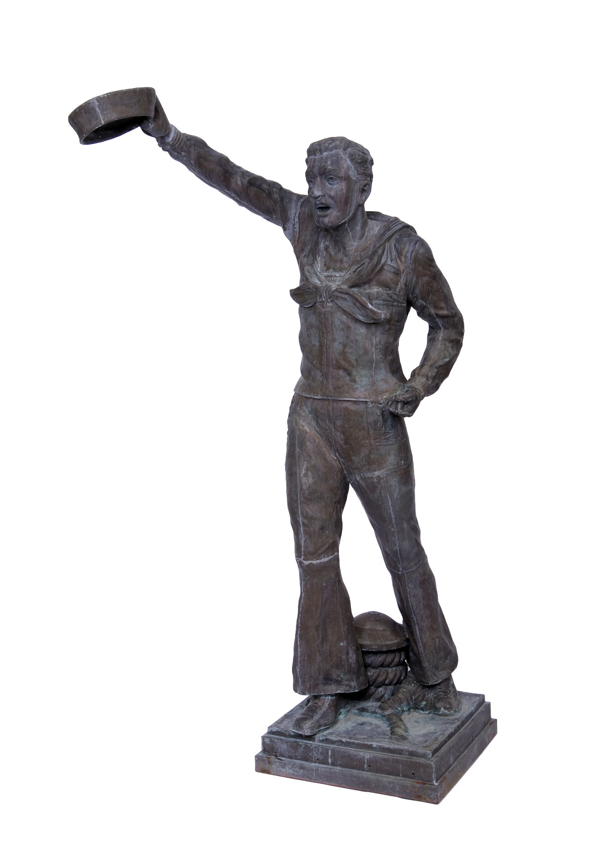 Appraisal: LIFE-SIZED COPPER FIGURE OF A SAILOR WAVING HIS CAP Mounted