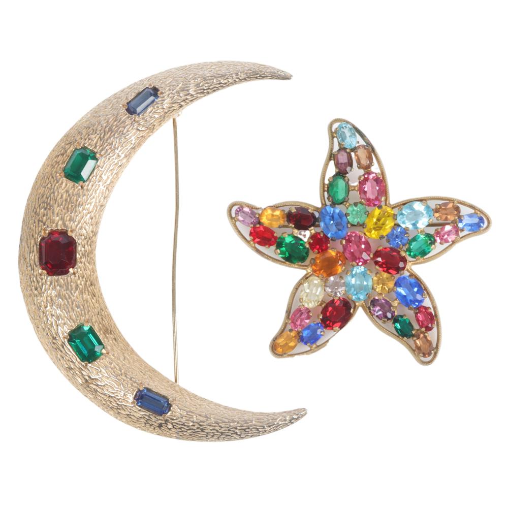 Appraisal: MOON AND STAR JEWEL PINS CASTLECLIFFE LARGE BRUSHED GOLD WITH