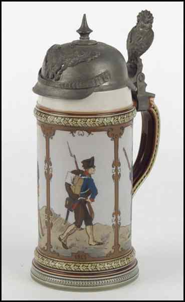 Appraisal: METTLACH LITER STEIN with a Pickelhaube helmet form lid Height