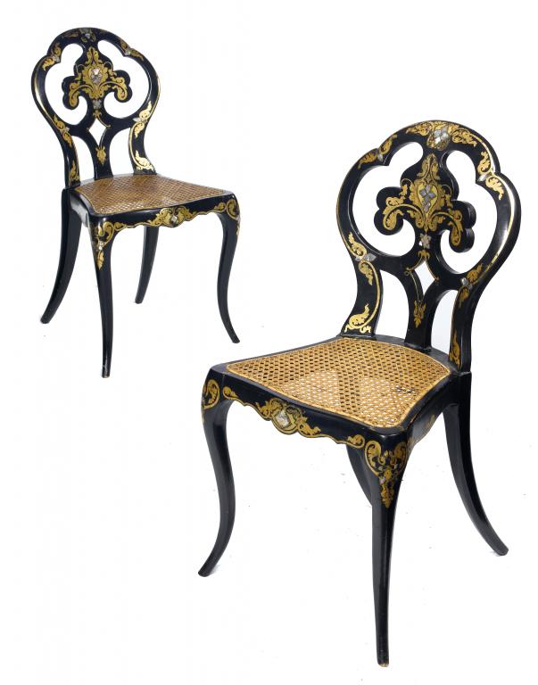 Appraisal: A PAIR OF VICTORIAN PAPIER M CH CHAIRS the cusped