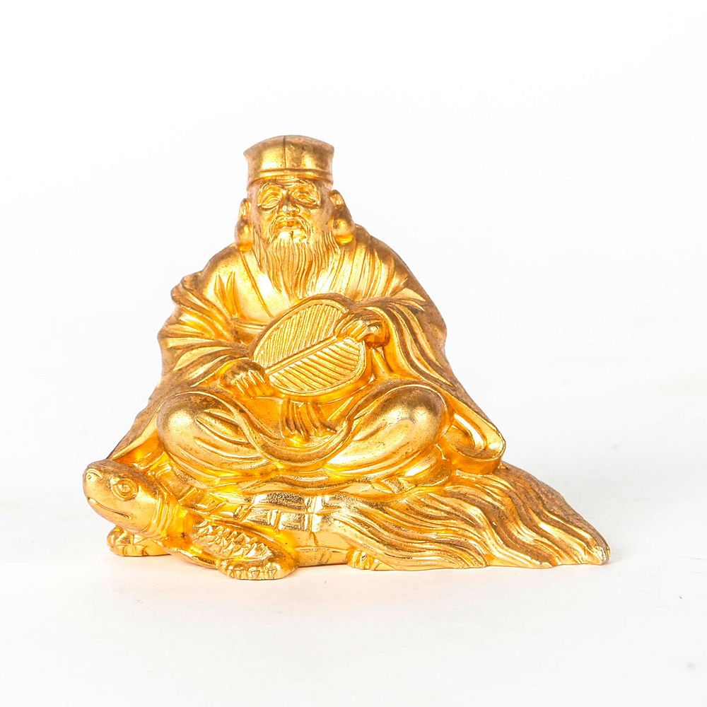 Appraisal: k GOLD PLATED FIGURINE JAPANESE GOD JUROJIN Taoist god of