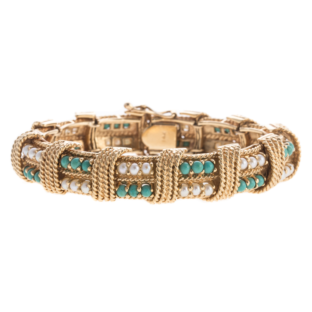 Appraisal: A Lady's K Turquoise Pearl Bracelet K yellow gold wide