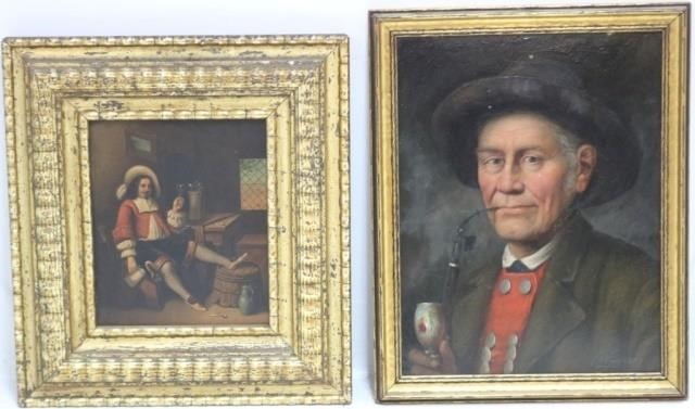 Appraisal: TWO TH CENTURY EUROPEAN FRAMED PORTRAITS ONEDEPICTS A SEATED TROUBADOUR