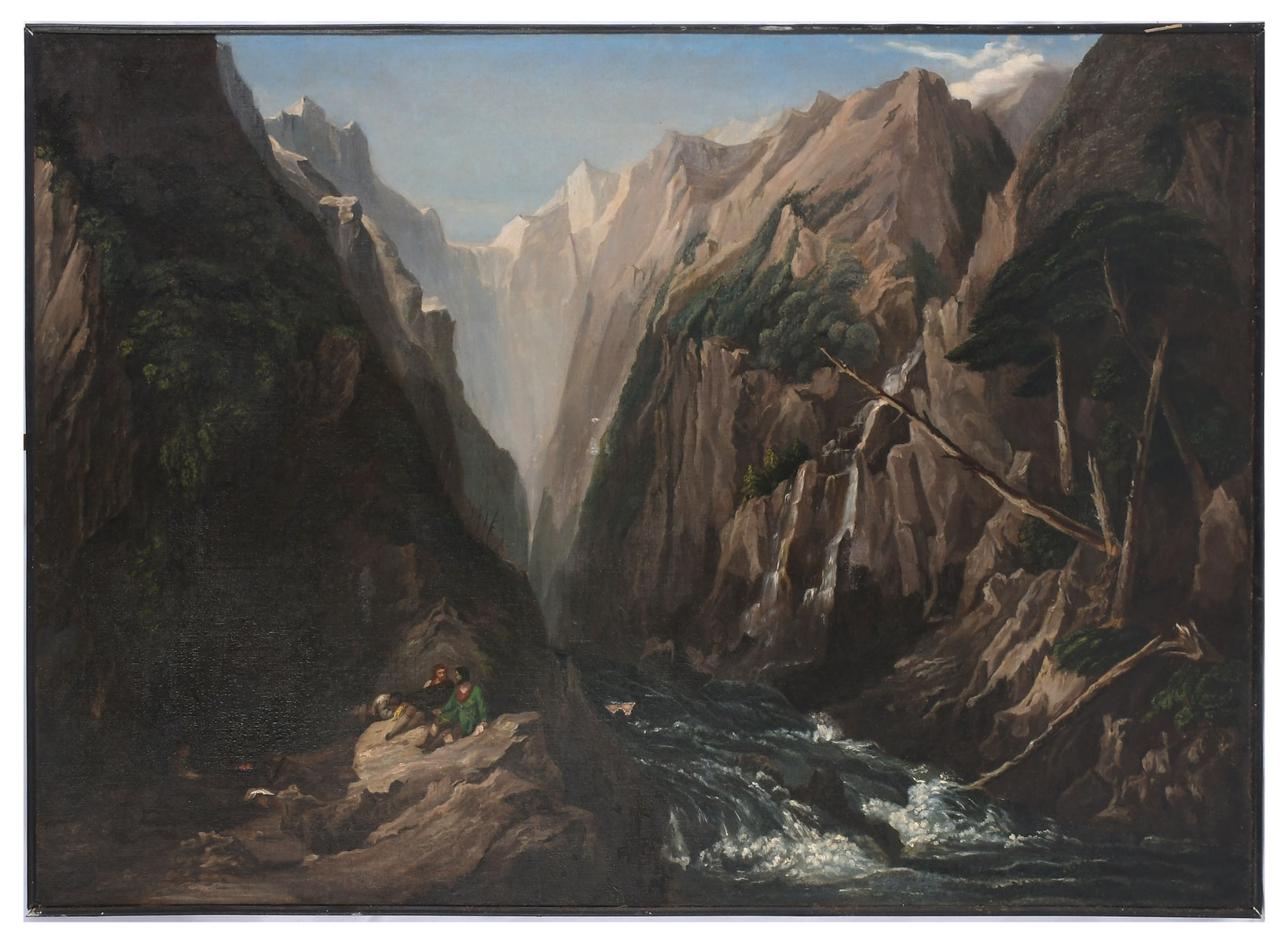 Appraisal: FINE TH CENTURY CANYON RIVER PAINTING Scene Depicts a Large