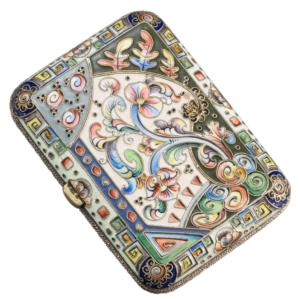 Appraisal: Russian Cloisonn Enameled Silver Purse th Artel Moscow - height