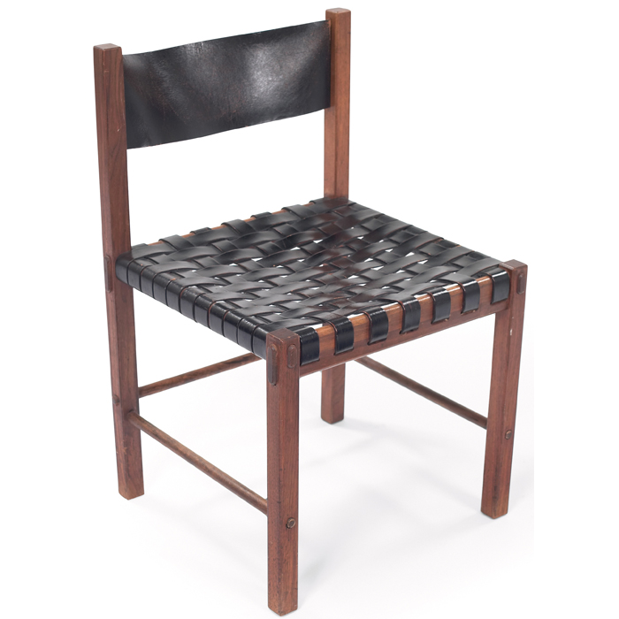 Appraisal: s chair maker unknown hardwood frame with original black leather