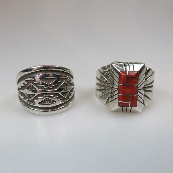 Appraisal: Navajo Sterling Silver Rings one by Chester Benally inset with