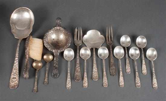 Appraisal: Assortment of American repousse sterling silver flatware and serving pieces