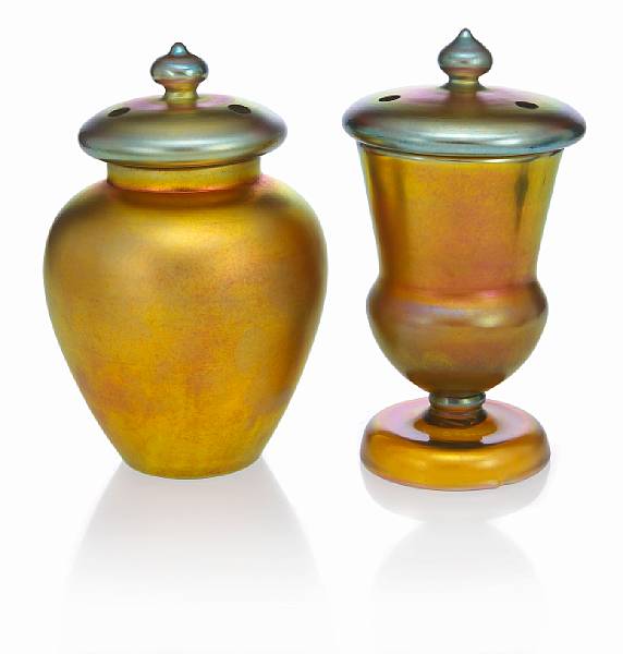 Appraisal: Two Steuben gold Aurene glass covered jars model and 's