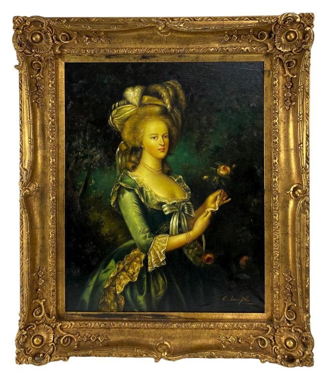 Appraisal: Marie Antoinette Oil Painting On CanvasOrnately framed x Good condition