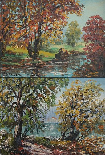 Appraisal: piece RICCIARDI Caesare American - Autumnal Stream Landscape Oil Canvas