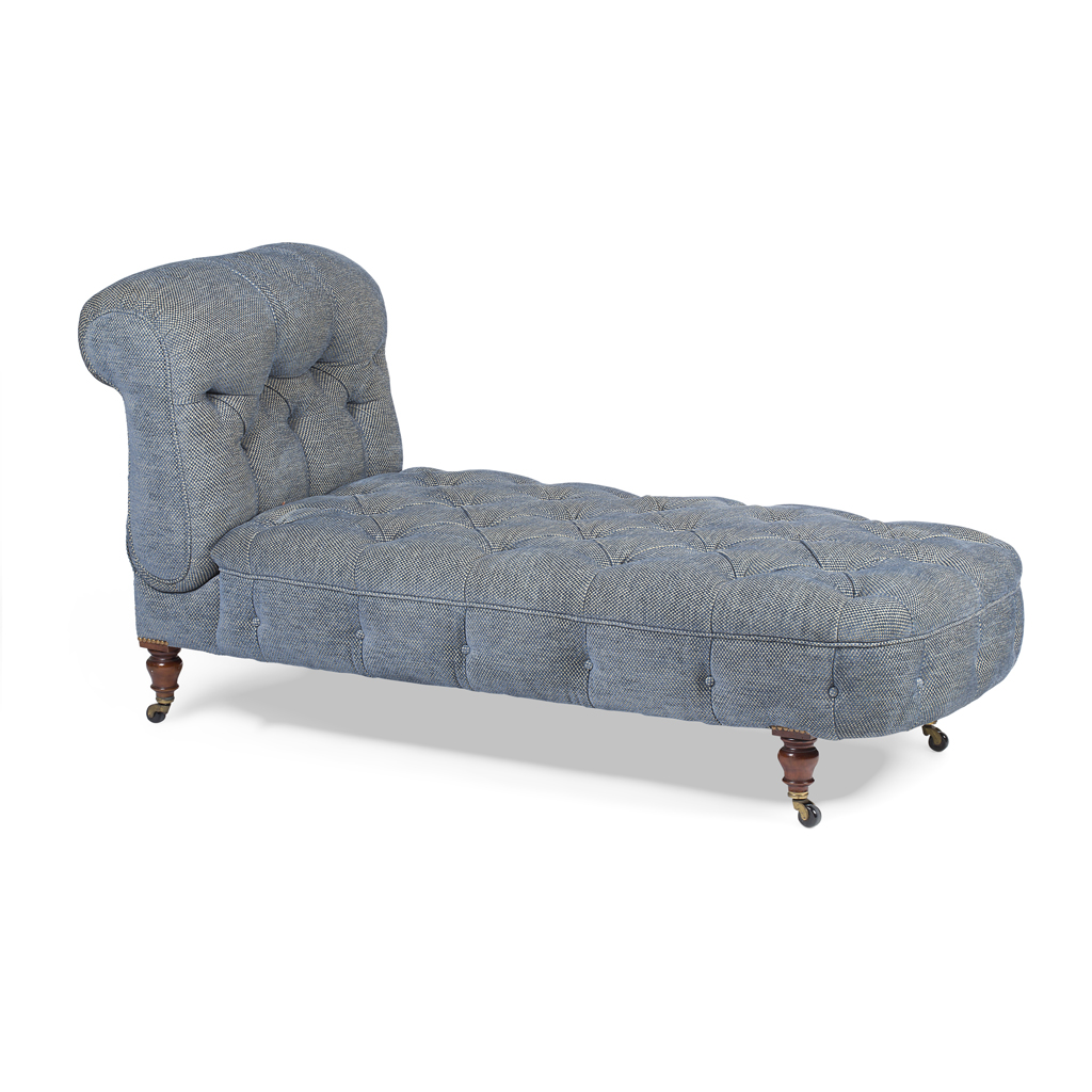 Appraisal: VICTORIAN DROP-END CHAISE LONGUE TH CENTURY in button tufted blue